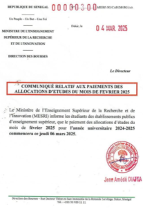 Communiqué – Paiement des bourses pour le mois de février 2025